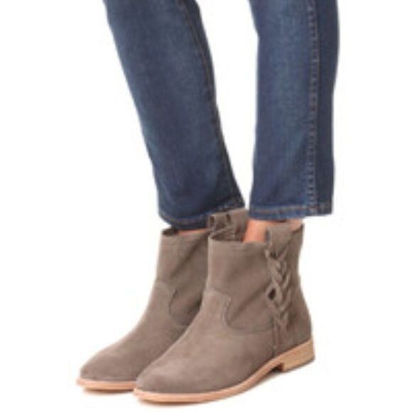 Soludos Flat Braided Suede Ankle Boots Suede in Taupe/Tan/Gray Size 7 - Picture 1 of 13